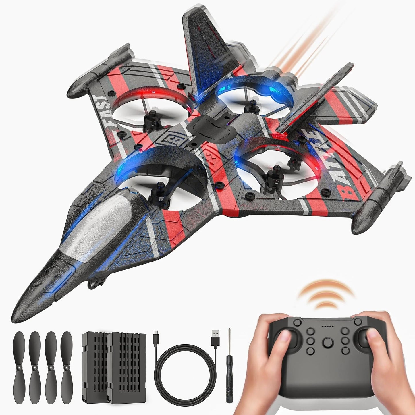2.4GHZ RC Plane, Remote Control Airplane, RC Helicopter, 360° Flip Fighter Jet Toy,