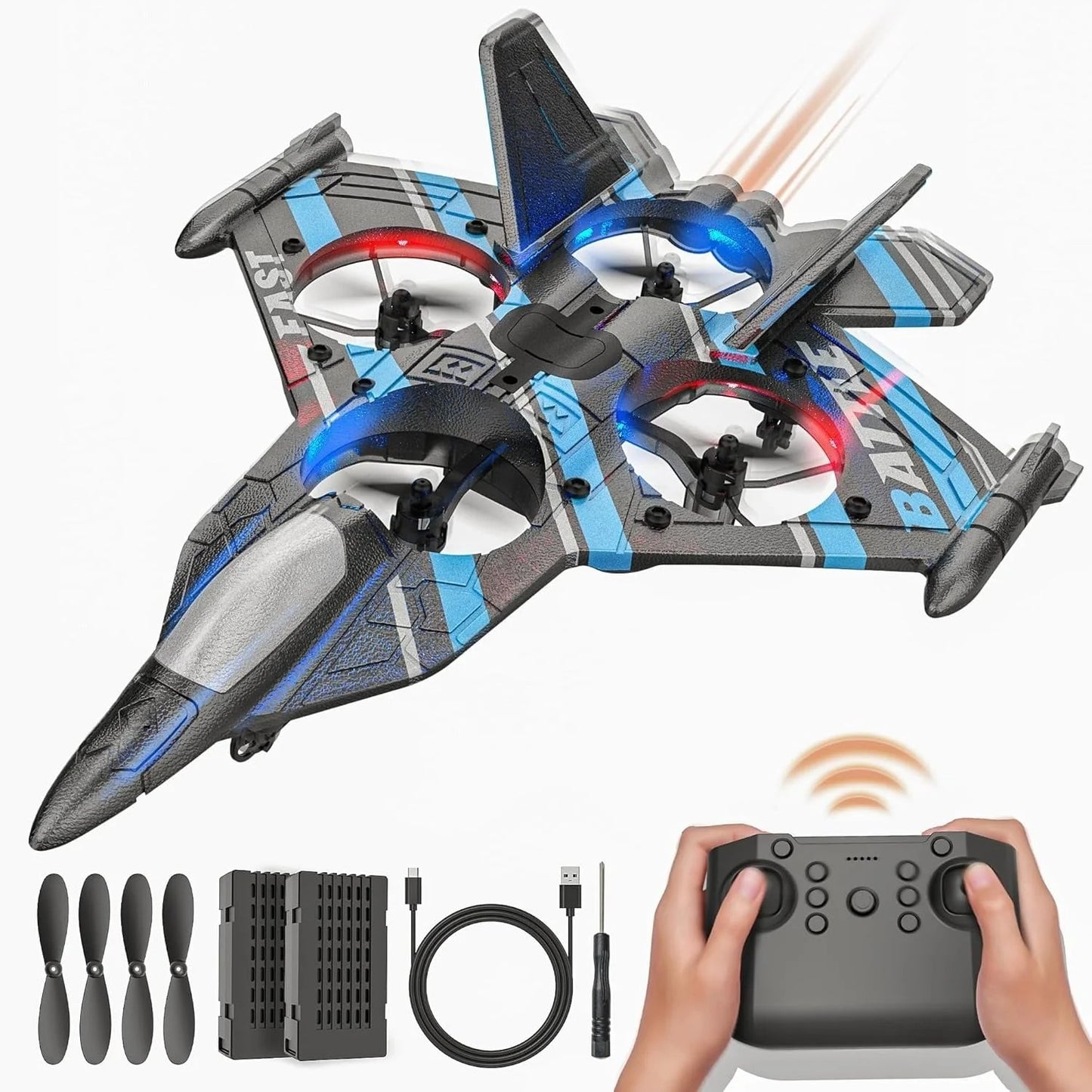 2.4GHZ RC Plane, Remote Control Airplane, RC Helicopter, 360° Flip Fighter Jet Toy,