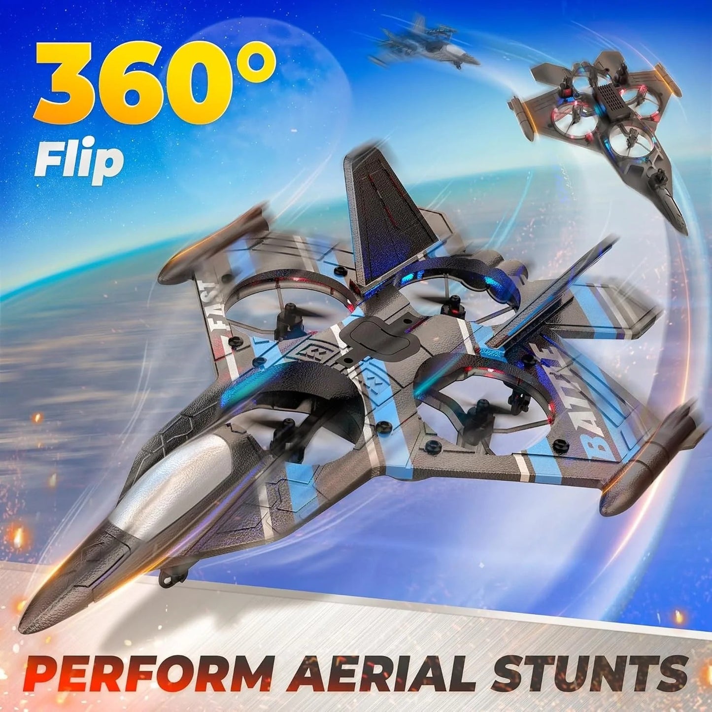 2.4GHZ RC Plane, Remote Control Airplane, RC Helicopter, 360° Flip Fighter Jet Toy,
